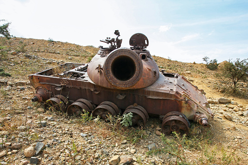 Old Tank standing in the Tigray area in the North part of Ethiopia