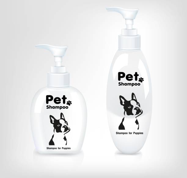 ilustraciones, imágenes clip art, dibujos animados e iconos de stock de cosmética para mascotas. champú y spray para perro y cachorro.ilustración vectorial - can label packaging blank