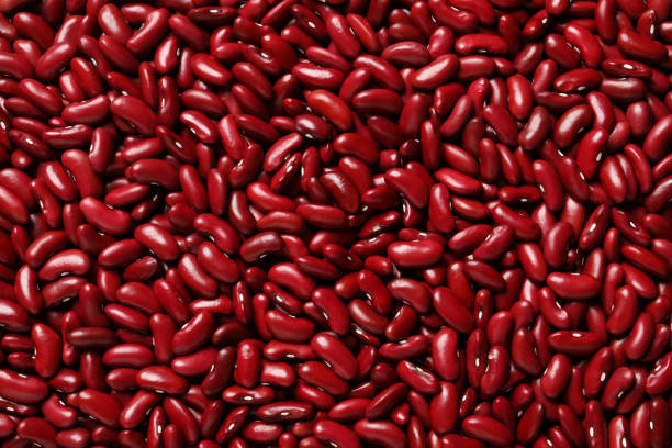 vista superior dos feijões de rim vermelho cru como fundo - feijão vermelho - fotografias e filmes do acervo