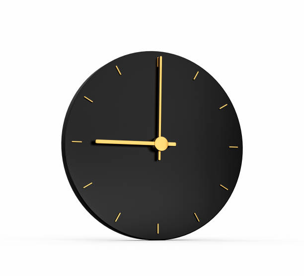 istock Premium Gold Clock icon isolated on black background. 9 o clock Time icon 3d illustration 1411186882