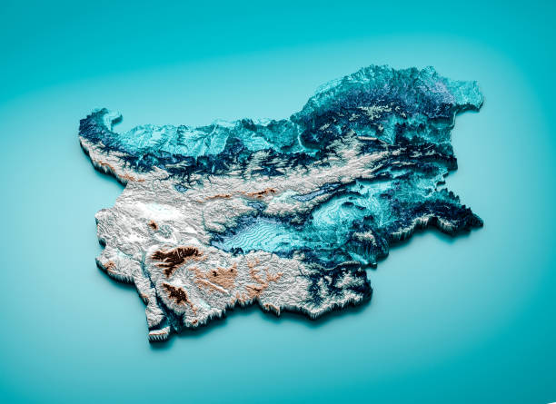 istock Topographic Bulgaria Map Hypsometric Elevation tint Spectral Shaded relief map 3d illustration 1411187470