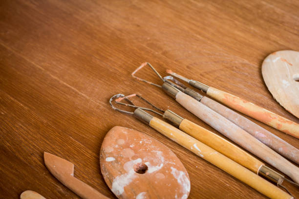 Pottery studio equipment. Wooden Modeling Tools set. Ribs, Loop, Wire, Ribbon tool. Art hobby