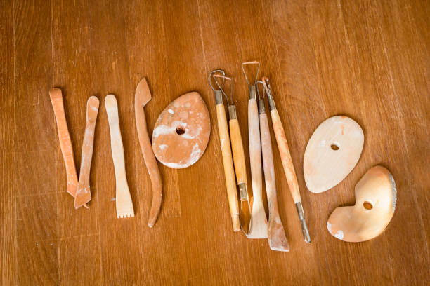 istock Pottery studio equipment. Wooden Modeling Tools set. Ribs, Loop, Wire, Ribbon tool. Art hobby 1411189713