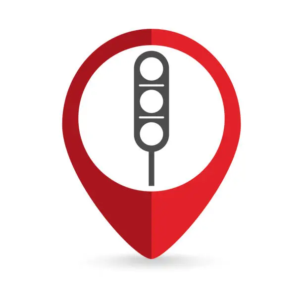 Vector illustration of Map pointer with Train traffic light icon. Vector illustration.