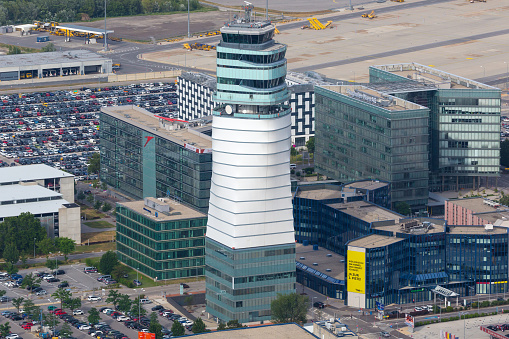 Austria, Vienna - 28. June 2017: Tower at Vienna airport (VIE) in Austria.
