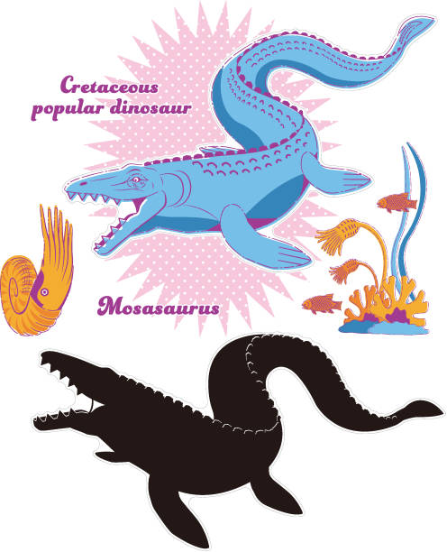 мозазавр.
иллюстрация мелового динозавра. - dinosaur animal cartoon blue stock illustrations