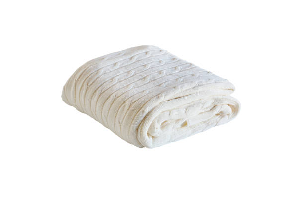 Woven White Crochet Afghan Blanket over Isolated Background
