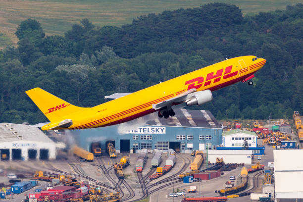 DHL Airbus A300-600F airplane at Vienna airport stock photo