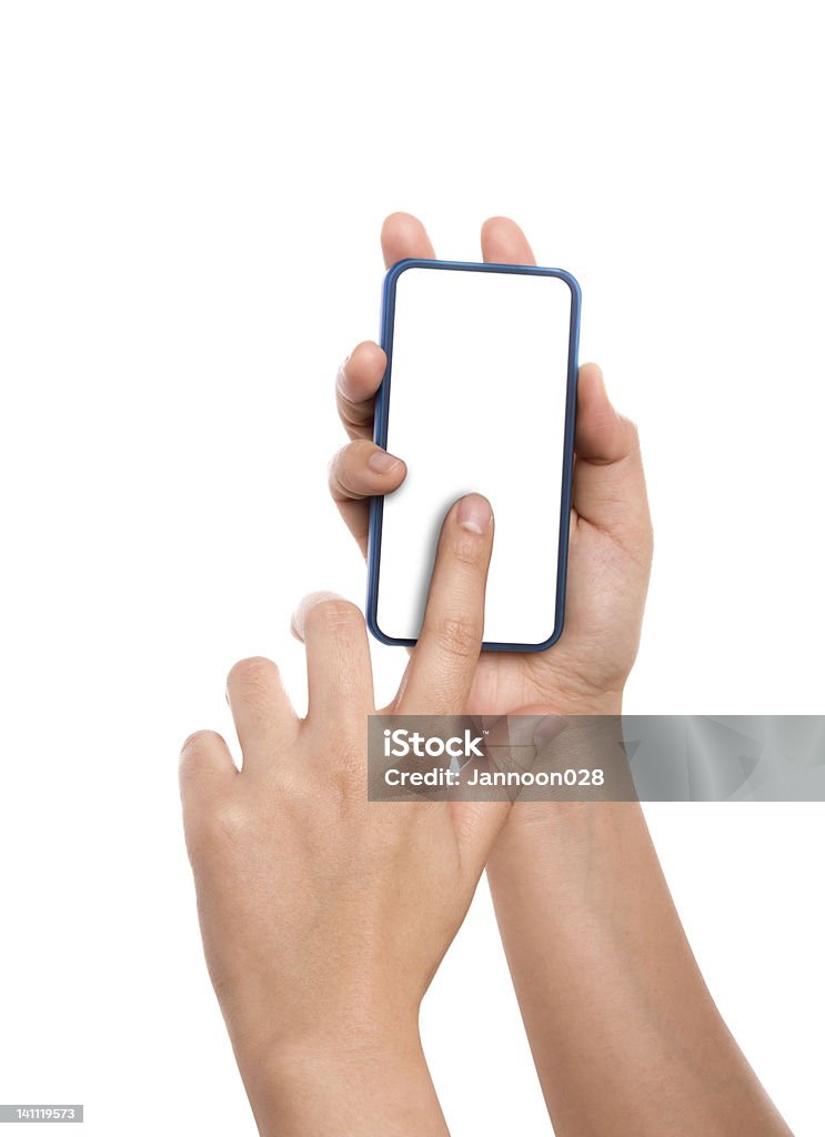 Ręka trzymająca smartfonów - Zbiór zdjęć royalty-free (Białe tło)