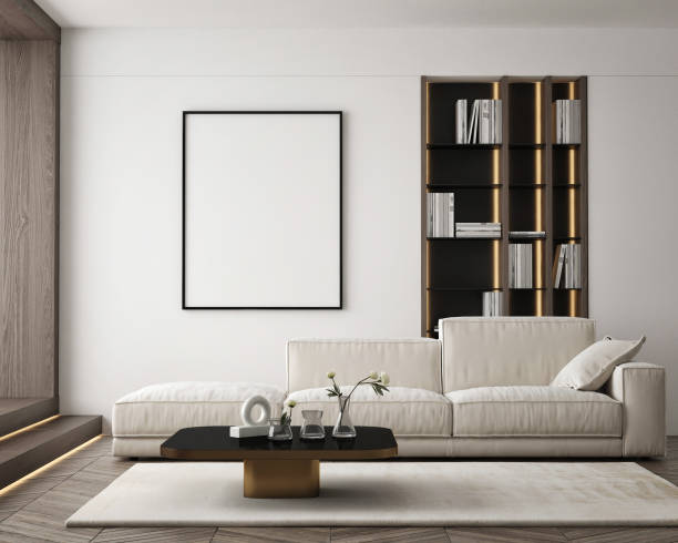 istock mock up poster frame in modern interior background, living room, Scandinavian style, 3D render, 3D illustration 1411198798