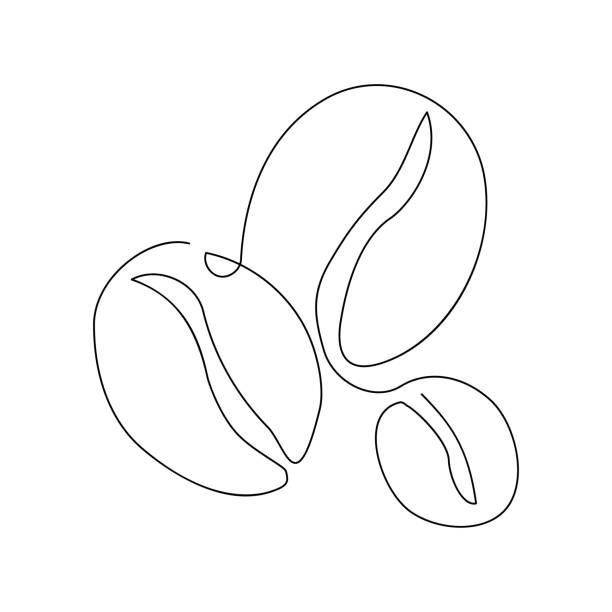 kaffeebohnen-symbol mit einer zeile - coffee beans stock-grafiken, -clipart, -cartoons und -symbole