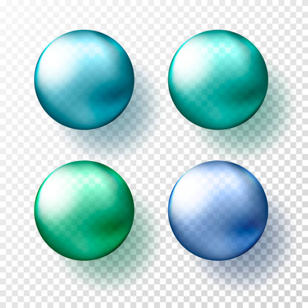 illustrations, cliparts, dessins animés et icônes de quatre sphères ou boules transparentes réalistes dans différentes nuances de bleu métallique et de couleur gteen. illustration vectorielle eps10 - eps10 decoration transparent green