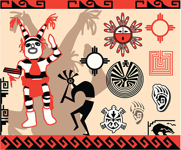 Hopi Design Elements Collection of traditional Hopi Indian symbols and patterns. kachina doll stock illustrations