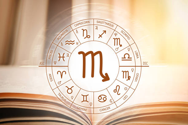 istock Zodiac circle against the background of an open book with scorpio sign. Astrological forecast for the signs of the zodiac 1411203577