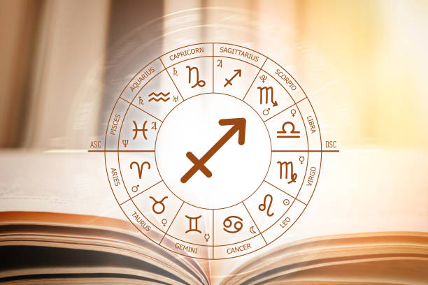 istock Zodiac circle against the background of an open book with Sagittarius sign 1411203582