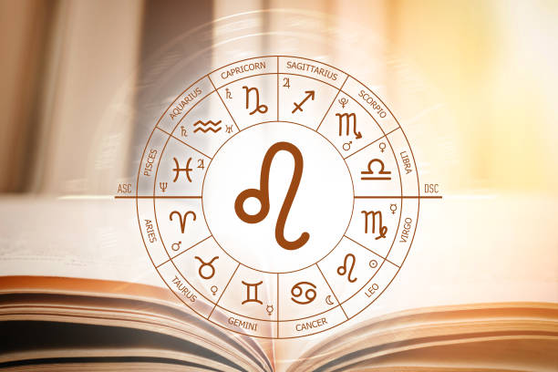 istock Zodiac circle against the background of an open book with leo sign. Astrological forecast for the signs of the zodiac 1411203584