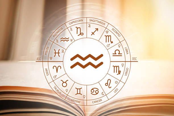 istock Zodiac circle against the background of an open book with aquarius sign 1411203586