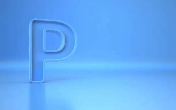 3d Render Letter P Blue Sitting on Blue Endless Background (close-up)