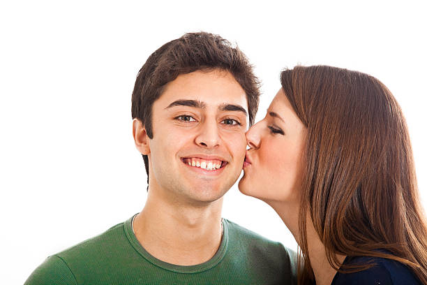 istock Young couple in love isolated on white 141120509