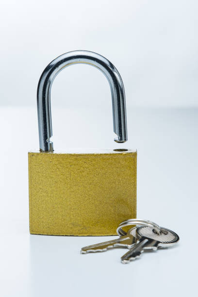 istock Simple Gold Lock and Keys on White Background 1411206214