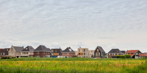 casas familiares holandesas en una ubicación vinex en almere oosterwold, países bajos - detached house contemporary house villa fotografías e imágenes de stock