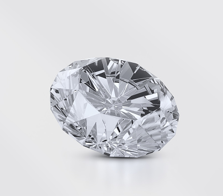 Dazzling diamond placed on gray background. 3D render