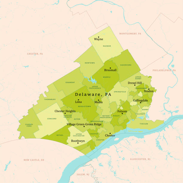 PA Delaware County Vector Map Green PA Delaware County Vector Map Green. All source data is in the public domain. U.S. Census Bureau Census Tiger. Used Layers: areawater, linearwater, cousub, pointlm. folsom stock illustrations