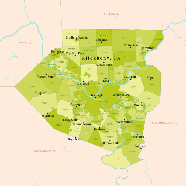 pa allegheny county vektorkarte grün - aktiver vulkan stock-grafiken, -clipart, -cartoons und -symbole