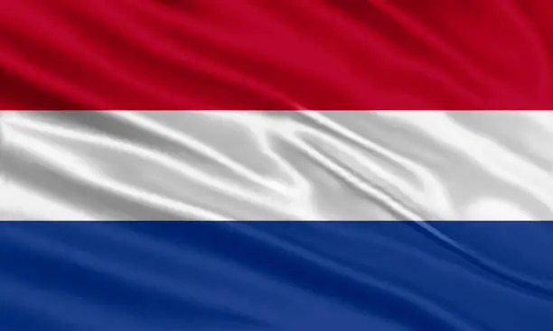 Vector illustration of Netherlands flag design. Waving Netherlands flag made of satin or silk fabric. Vector Illustration.