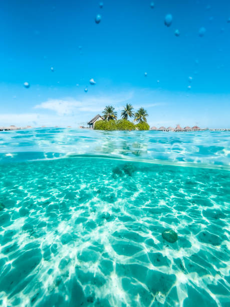 Split view of luxury resort in Maldives