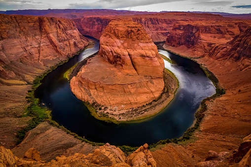 Horseshoe Bend on a cloudy day just before a storm rolls in