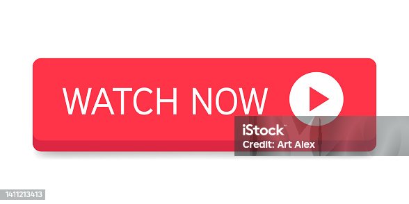 istock Rectangular red button watch now isolated on white background. Vector illustration. 1411213413