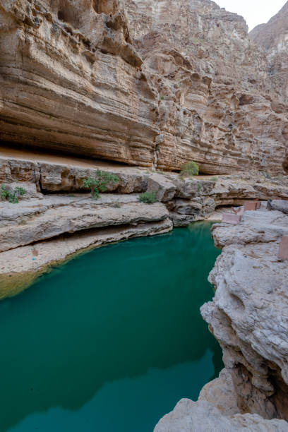 wadi al shab , sułtanat omanu. - oasis wadi al shab valley canyon zdjęcia i obrazy z banku zdjęć