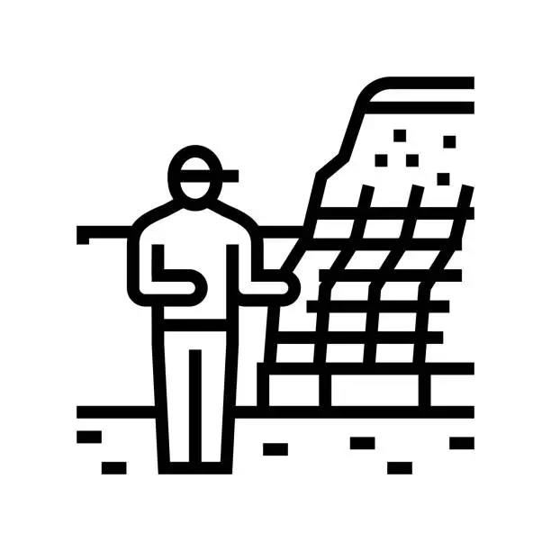 Vector illustration of retaining wall installation repair line icon vector illustration