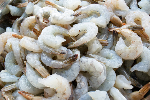 Close up of various kind of raw shrimps