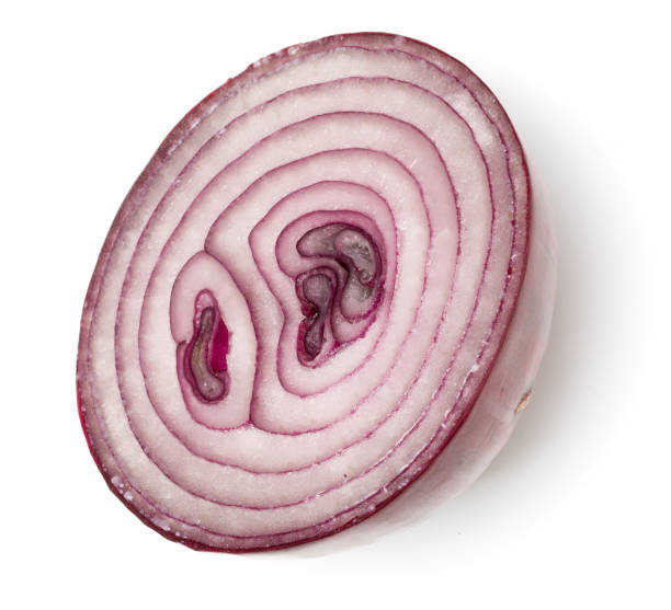 istock Half of red Onion isolated on white background. Top view, flat lay. 1411219201