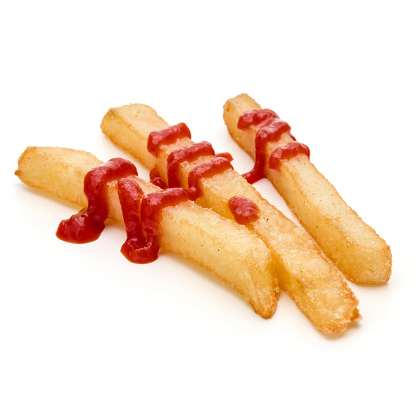 French Fried Potatoes with ketchup isolated over white background