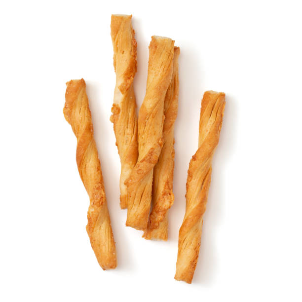 bread sticks with cheese isolated on a white background close up, top view - galeta stok fotoğraflar ve resimler