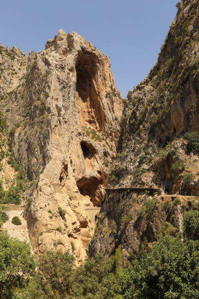 カミノデルレイマラガアンダルシアスペインの渓谷形成に関する風景ビュー - ravine geology danger footpath ストックフォトと画像
