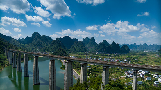 The suspension bridge across Liwu River at Taroko National Park, Hualien, Taiwan.