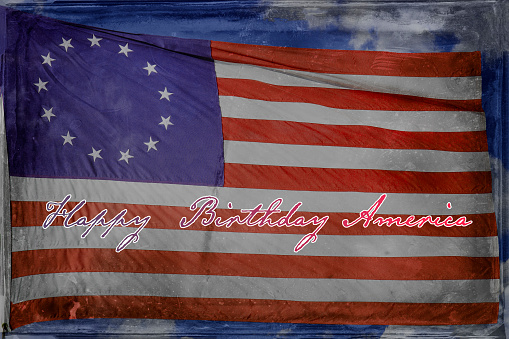 Americas birthday, 4th of July, USA independence day with 1776 Betsy Ross 13 Star Flag.