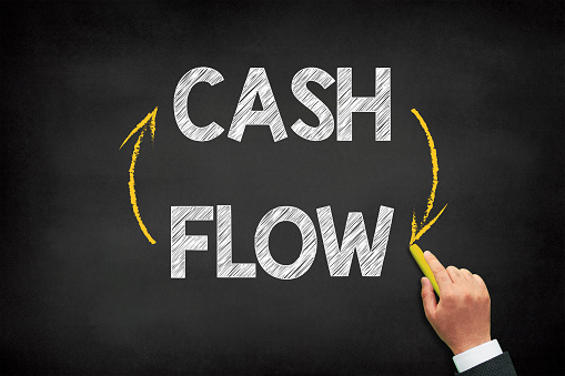 Hand drawing Cash Flow arrows business financial concept on chalkboard