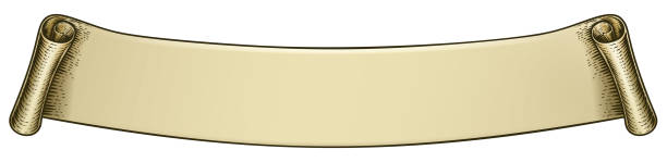 Scroll Vintage Woodcut Banner Paper Ribbon Drawing A scroll banner paper ribbon drawing in a vintage retro woodcut style clip art of illuminated letter a stock illustrations