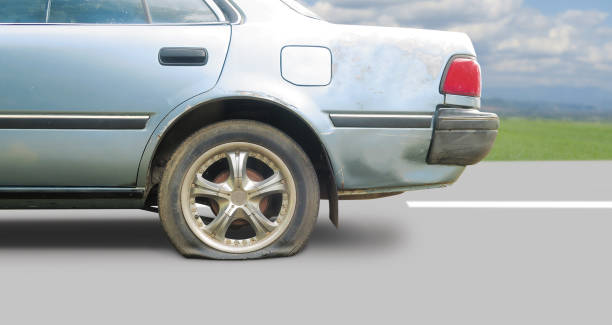 istock Flat leak wheel car tire 1411233632