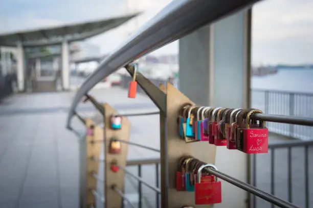 Love padlock on Landungsbrücken in Hamburg