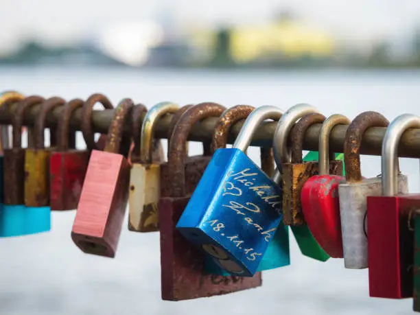 Love padlock on Landungsbrücken in Hamburg