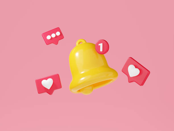 istock Notification bell with speech bubble with text and heart shapes 3d render. 1411237523