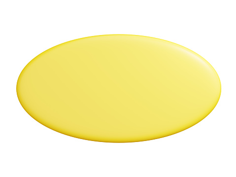 Banner plate 3d render - oval shaped yellow plaque with empty space for text for promotion and advertising poster. Cartoon tag and panel to use as frame and signboard.