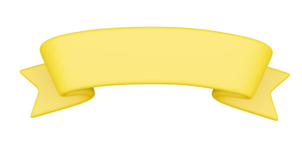 istock Ribbon banner 3D render - yellow cartoon badge with empty space for title. 1411237627