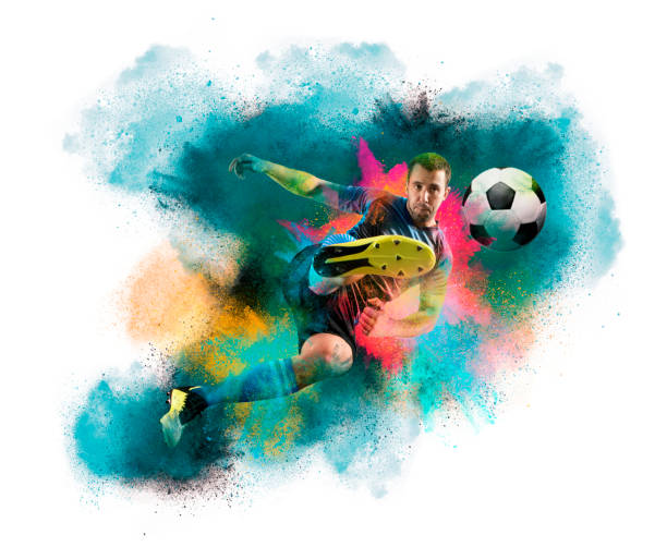 soccer player in action. white background - team sport ball only men motion imagens e fotografias de stock